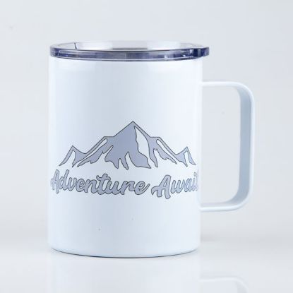 Double Wall Stainless Steel Coffee Mug - Adventure Awaits (front)